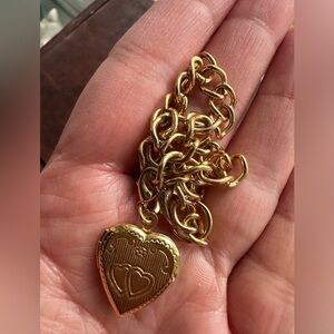 Vintage Gold Heart locket Pendant Charm Chain Bracelet